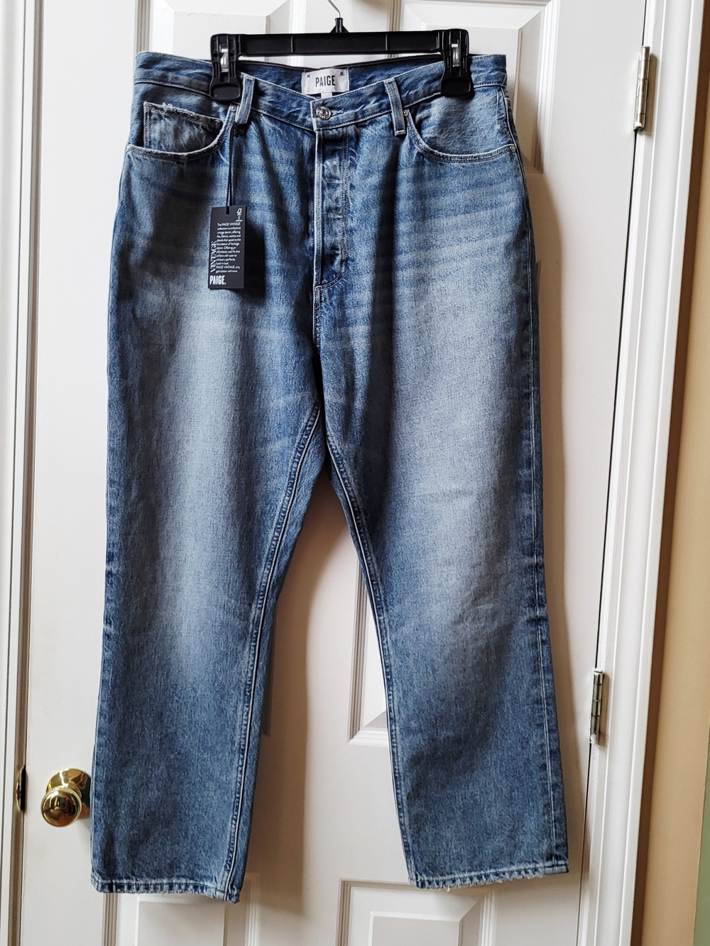PAIGE Vintage Billy Crop Jeans Sz 31 High Rise Straight Leg Light Wash Costar